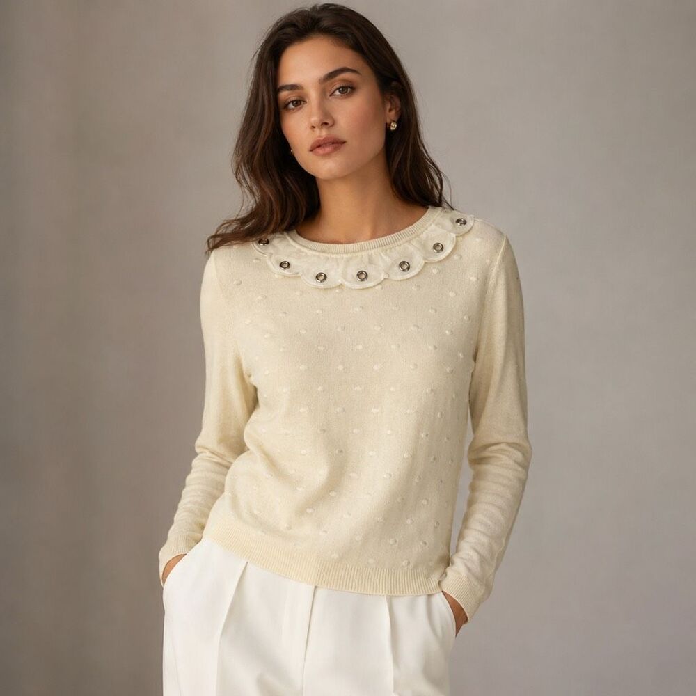 RED Valentino 100% Virgin Wool Ruffle Grommet Collar Size Small Butter Yellow